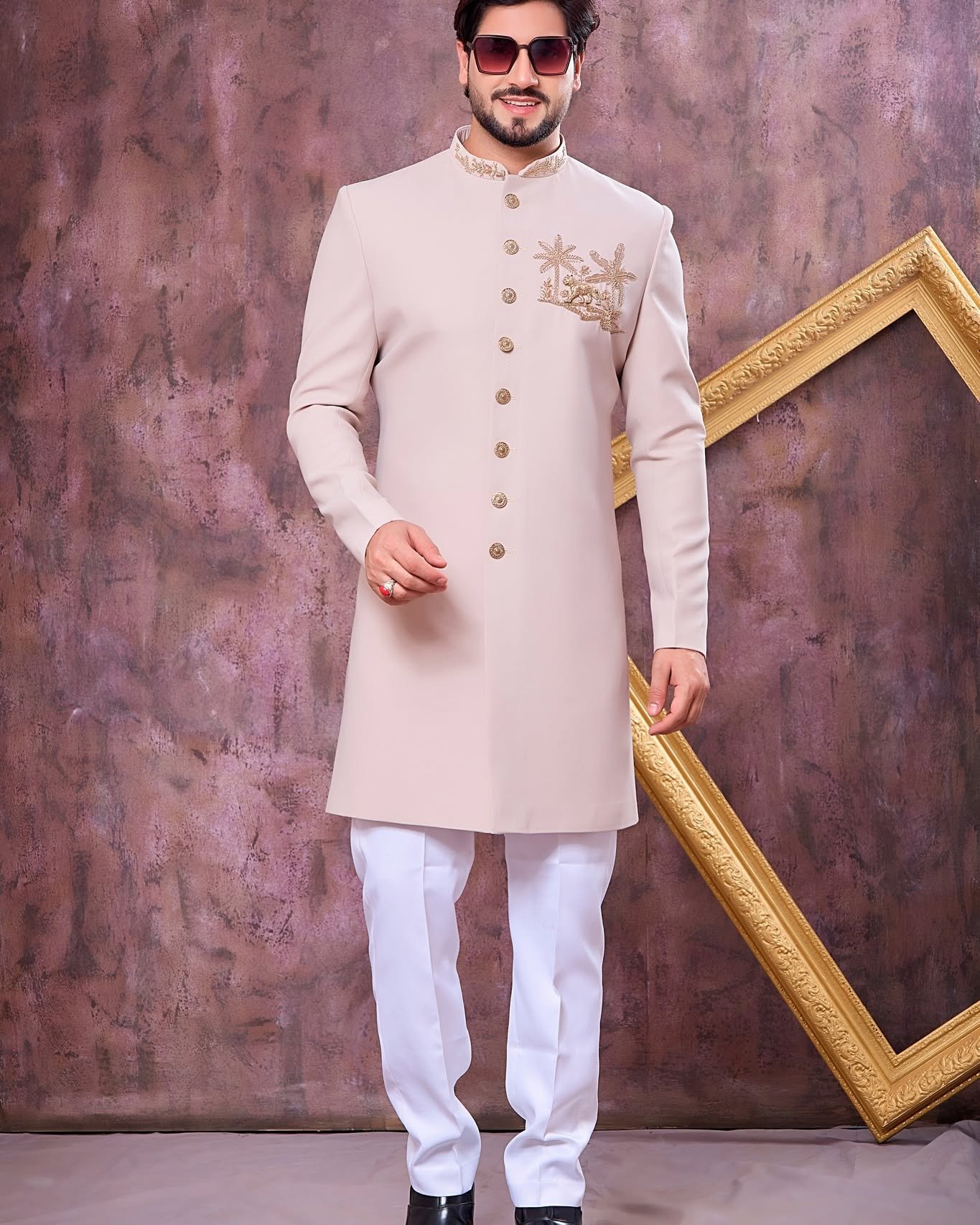 Elevate your style with this stunning Beige Designer Indo Western for Men